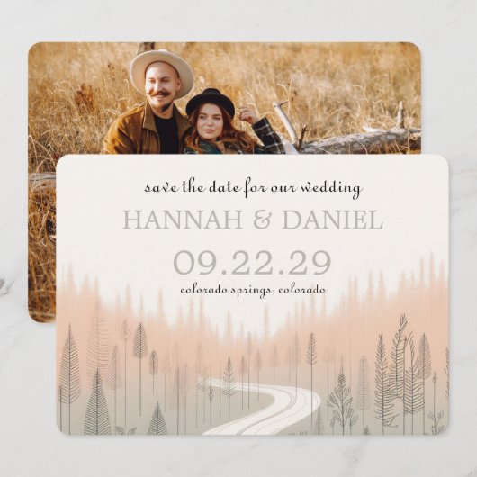 Zachte kleuren trail save the date (Voorkant / Achterkant)