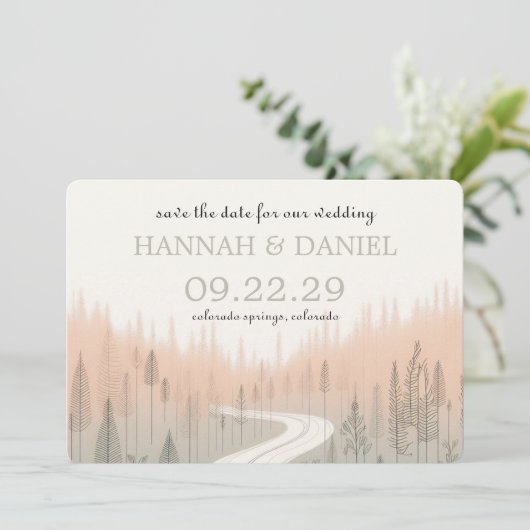 Zachte kleuren trail save the date (Staand voorkant)