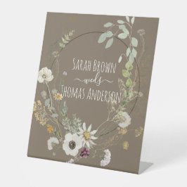 Zachte kleuren Wilde Flowers Early Brown Sign Reclamebord Met Voetstuk