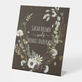 Zachte kleuren Wilde Flowers Early Brown Sign Reclamebord Met Voetstuk