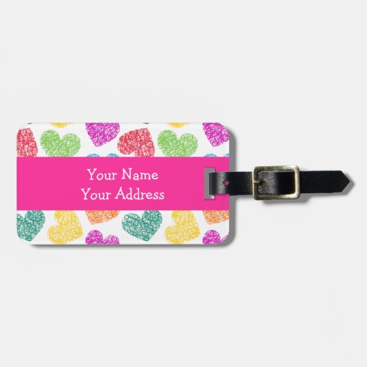 Zachte Kleurrijke Doodle Hart Valentijnsdag Patroo Bagagelabel (Voorkant horizontaal)