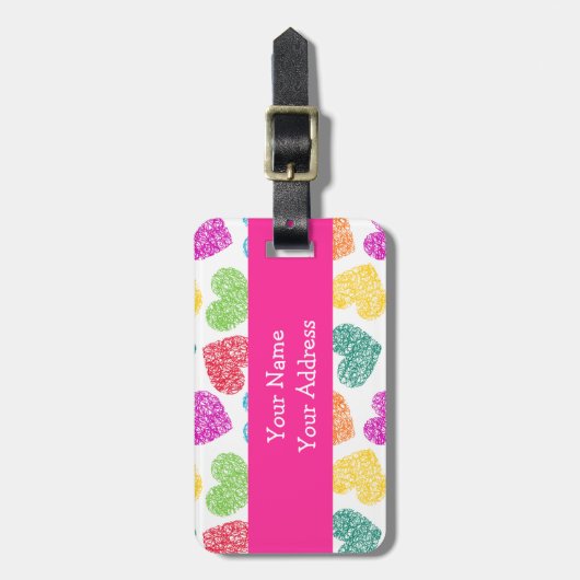 Zachte Kleurrijke Doodle Hart Valentijnsdag Patroo Bagagelabel (Voorkant verticaal)