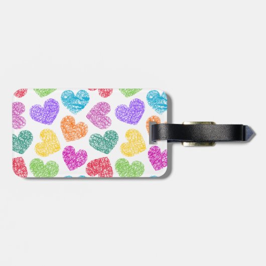 Zachte Kleurrijke Doodle Hart Valentijnsdag Patroo Bagagelabel (Achterkant horizontaal)