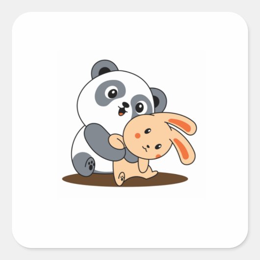 Zachte Knuffelende Panda en Konijn Custom Sticker (Voorkant)