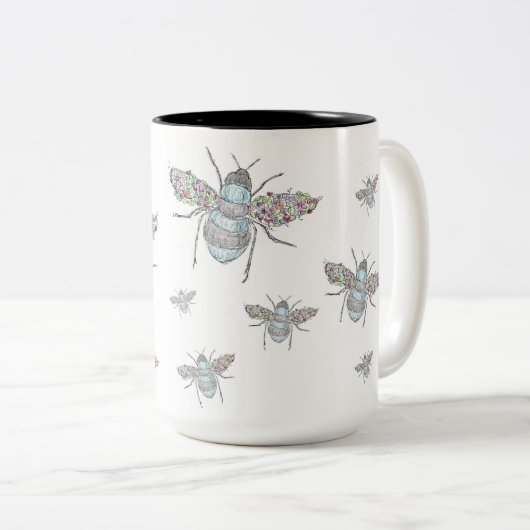 "Zachte koffiedrinkers" Tweekleurige Koffiemok (Voorkant rechts)