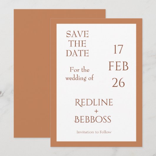 Zachte Koper Elegante Moderne Trouwdag Save The Date (Voorkant / Achterkant)
