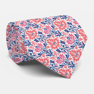 Zachte Koraal, Diep Marineblauw & Zachte Witte Blo Stropdas
