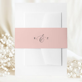 Zachte Koraal Elegant Eenvoudig Monogram Huwelijk Uitnodigingen Wikkel