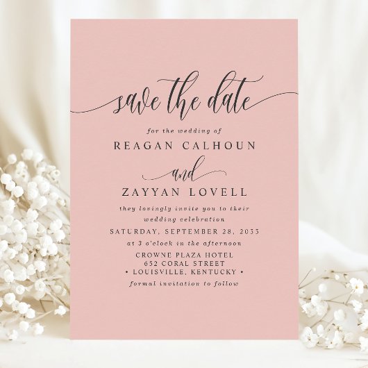 Zachte Koraal Elegante Kalligrafie Save The Date