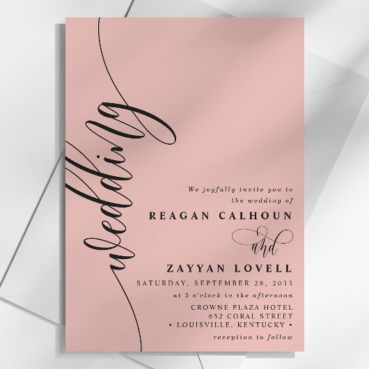 Zachte koraal Elegante kalligrafie Script bruiloft Kaart