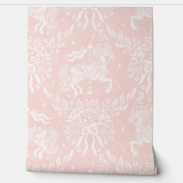 Zachte Koraal Rococo Draaiorgelpaarden & Bloemen Behang