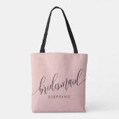 Zachte Koraal Roze Bruidsmeisje Moderne Script Tote Bag (Achterkant)