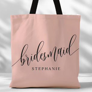 Zachte Koraal Roze Bruidsmeisje Moderne Script Tote Bag