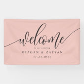 Zachte koraal roze kalligrafie eenvoudige bruiloft spandoek (Horizontaal)