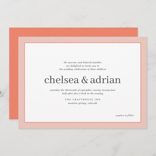 Zachte koraalgrens Eenvoudige Huwelijksuitnodiging Save The Date (Voorkant / Achterkant)