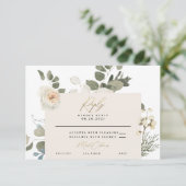 Zachte koraalwitte flora botanische groen RSVP kaartje (Staand voorkant)