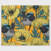 Zachte kreeften en papavers, geel cadeaupapier (Vlak)