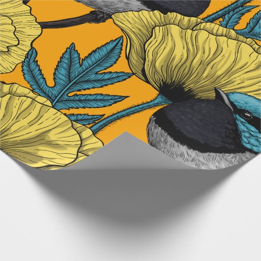 Zachte kreeften en papavers, geel cadeaupapier (Hoek)