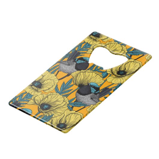 Zachte kreeften en papavers, geel creditkaart flessenopener (Achterkant Gekanteld)