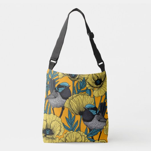 Zachte kreeften en papavers, geel crossbody tas (Voorkant)