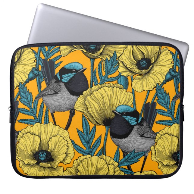 Zachte kreeften en papavers, geel laptop sleeve (Voorkant)