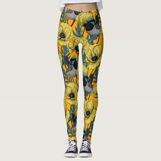 Zachte kreeften en papavers, geel leggings (Voorkant)