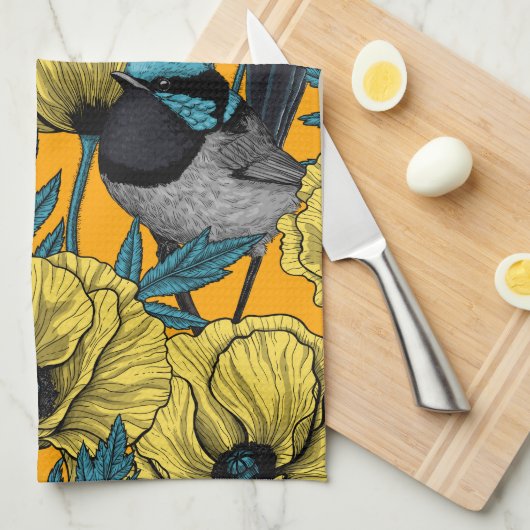 Zachte kreeften en papavers, geel theedoek (Quarter Fold)