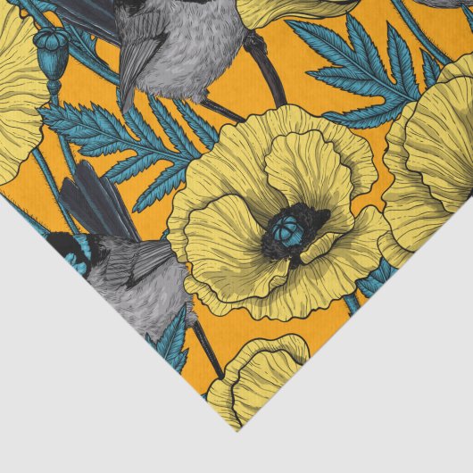 Zachte kreeften en papavers, geel tissuepapier (Detail)