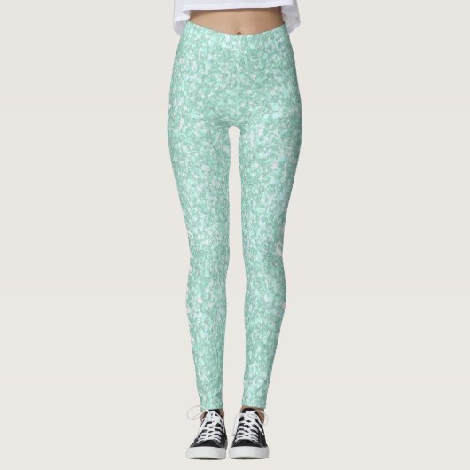 Zachte kristallijne Aqua Blue Glitter CUSTOM-TEKST Leggings (Voorkant)