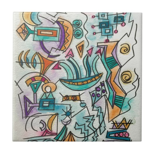 Zachte landings- en moderne geometrische Waterverf Tegeltje (Voorkant)