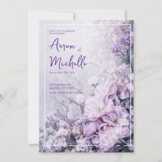 Zachte Lavendel Bloesem Huwelijksuitnodiging Kaart (Voorkant)