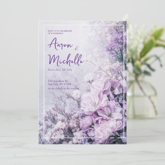 Zachte Lavendel Bloesem Huwelijksuitnodiging Kaart (Staand voorkant)