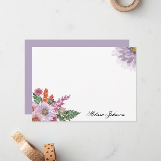 Zachte Lavendel Floral gepersonaliseerd Notitiekaartje (Voorkant / Achterkant in situ)