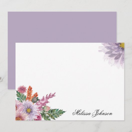 Zachte Lavendel Floral gepersonaliseerd Notitiekaartje (Voorkant / Achterkant)