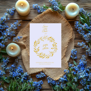Zachte Lavendel & Gouden Cirkel Save the Date Wedd Kaart
