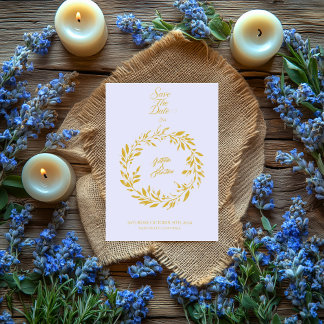 Zachte Lavendel & Gouden Cirkel Save the Date Wedd Kaart