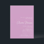Zachte lavendel Paarse minimalistische moderne bat Kaart<br><div class="desc">Deze elegante Bat Mitswa-uitnodiging heeft een zachte lavendelachtergrond met moderne witte typografie, een combinatie van strakke all-petten met sierlijk handgeschreven script voor de naam van de celebrant. De minimalistische lay-out creëer heeft een strakke, verfijnde toon die perfect is voor een eigentijdse ceremonie en lunch. Ideaal voor de lente en evenementen...</div>