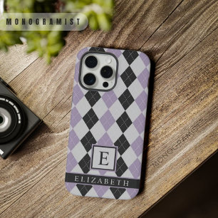  Zachte Lavendel Paarse Zwarte Argyle iPhone 15 Pro Max Case