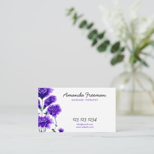 Zachte lavendel veld geïnspireerde massage therape visitekaartje (Staand voorkant)
