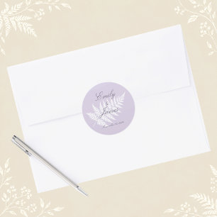 Zachte lavendel witte varen minimalistische botani ronde sticker