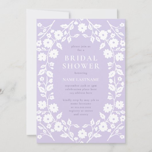 Zachte lavendel witte volksbloemen bruidsdouche kaart (Voorkant)