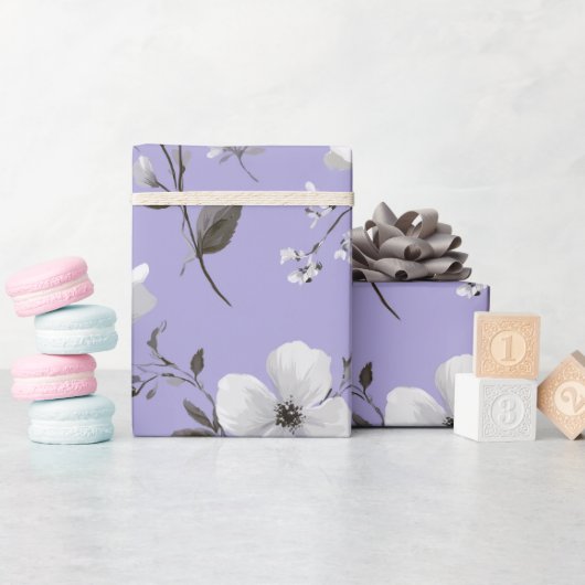 Zachte lavendelbloem witte bloemmotief cadeaupapier (Baby Shower)