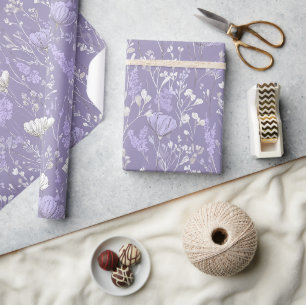 Zachte lavendelbloem witte bloemmotief cadeaupapier