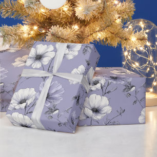 Zachte lavendelbloem witte bloemmotief cadeaupapier