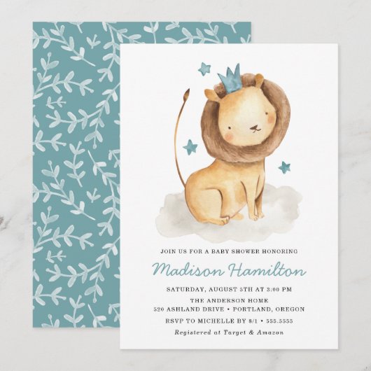 Zachte Leeuw | Baby Shower Uitnodiging (Voorkant / Achterkant)