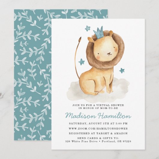 Zachte Leeuw Virtuele Baby Shower Uitnodiging (Voorkant / Achterkant)