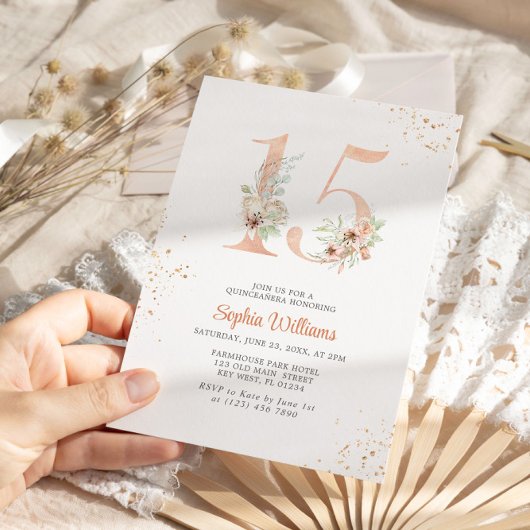 Zachte lelies nummer 15 Bloemen Quinceanera Kaart