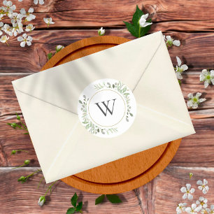 Zachte Lente Bladeren Groene Monogram Initiaal Ronde Sticker
