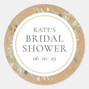 Zachte Lente Bladeren Rustieke Kraft Bruidsdouche Ronde Sticker
