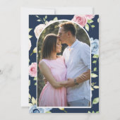 Zachte lente Bloemen Foto Marine Blauwe bruiloft Save The Date (Achterkant)